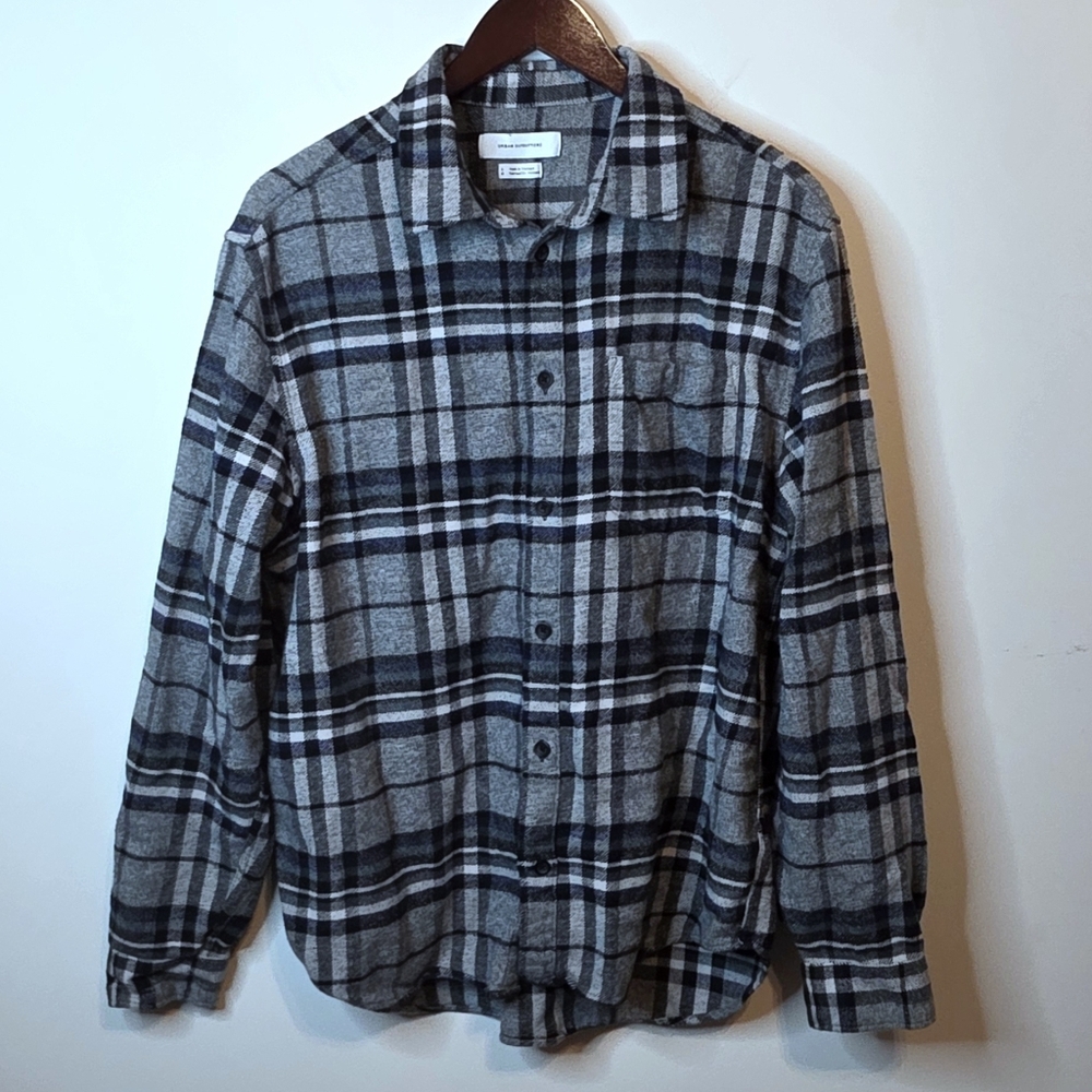 Urban Outfitters Gray Plaid Button Up Shirt Gorpcore Streetwear Size Large